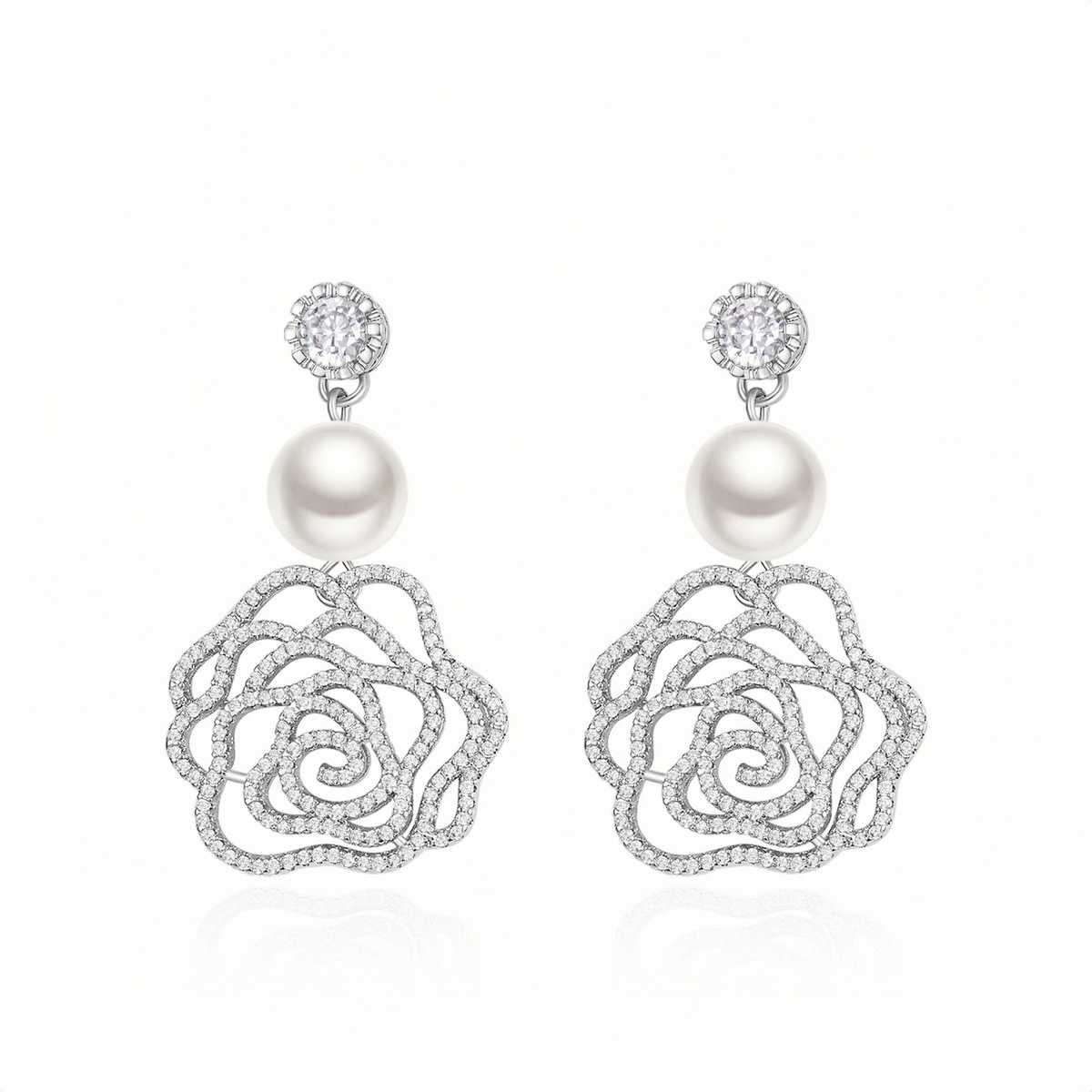 結婚式 アクセサリー 優美な薔薇パールピアス