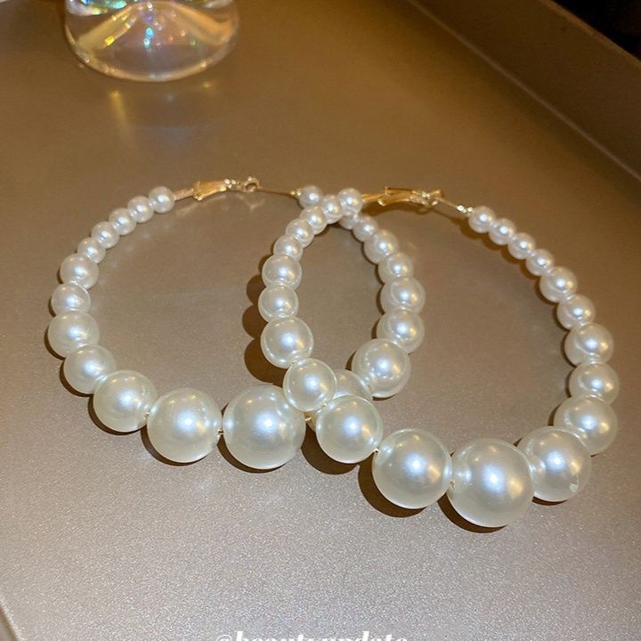 結婚式 アクセサリー 優雅な真珠の大振り輪っかピアス