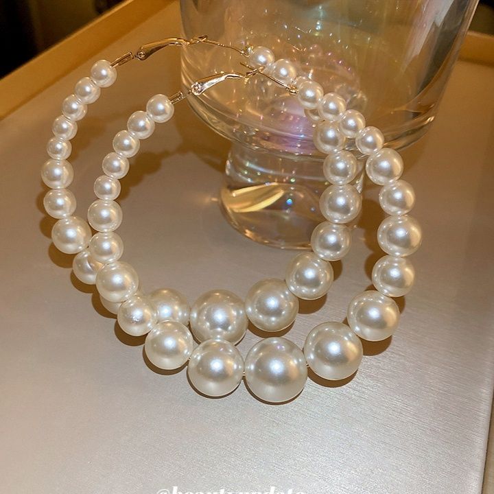 結婚式 アクセサリー 優雅な真珠の大振り輪っかピアス