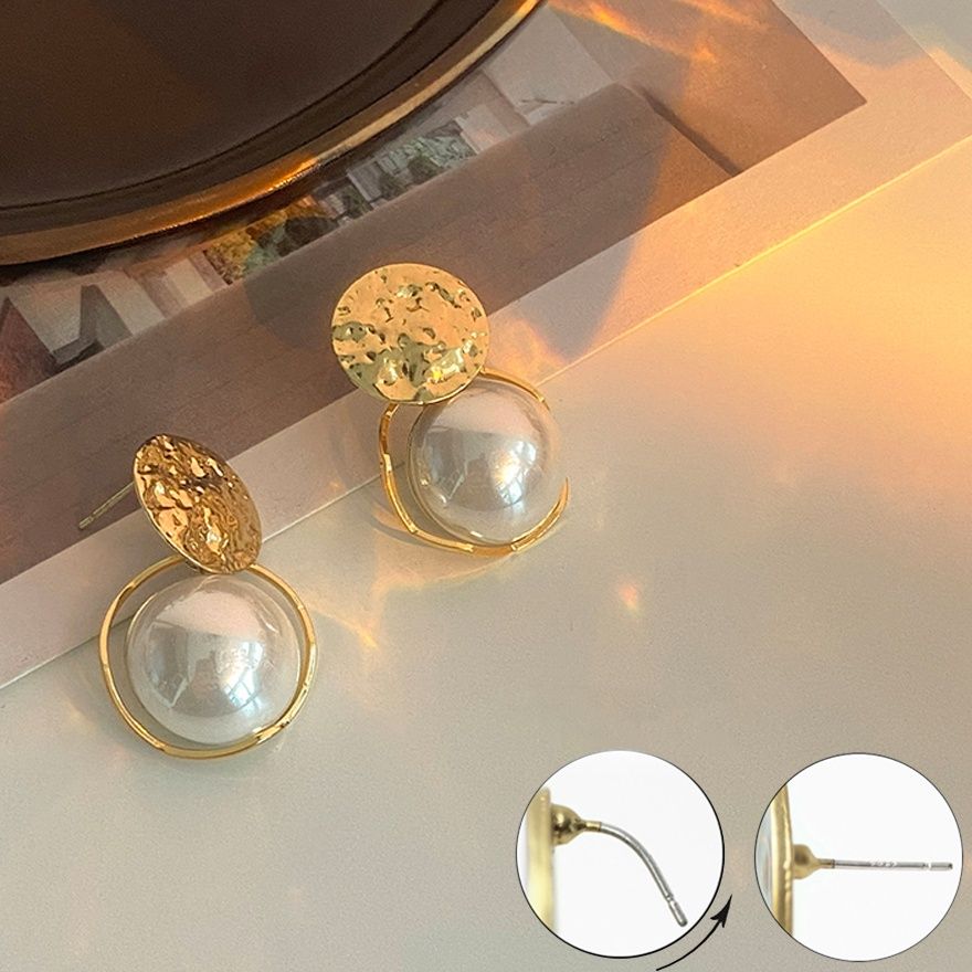 結婚式 アクセサリー 大粒真珠風イヤリング 揺れる上品パール