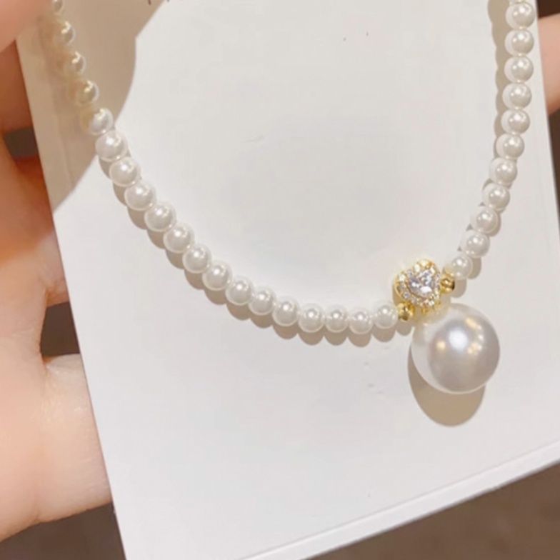 結婚式 アクセサリー 真珠風ネックレス レディース 上品チャーム付き華奢首飾り