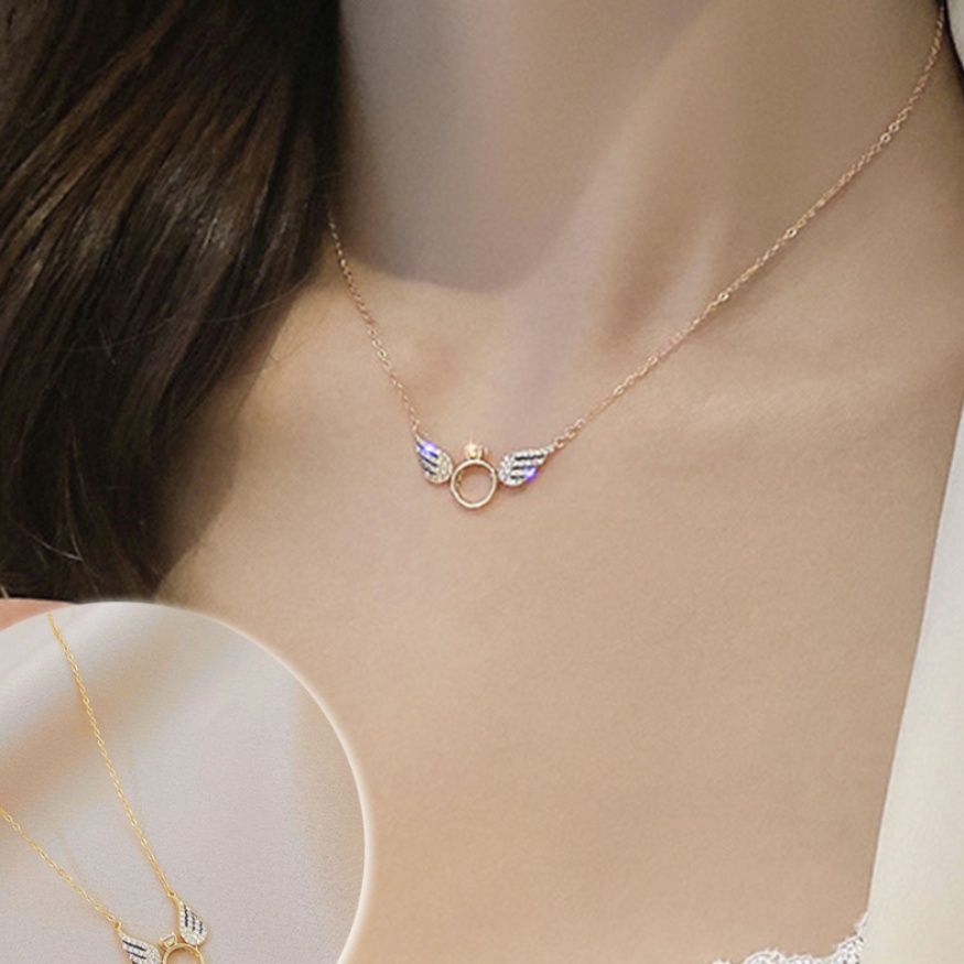 結婚式 アクセサリー 羽根モチーフ ネックレス 華奢 きらきら輝くラインストーン