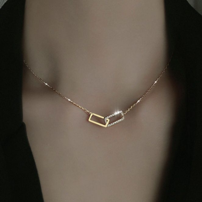 結婚式 アクセサリー 華奢な二重四角形ネックレス 輝く石付き
