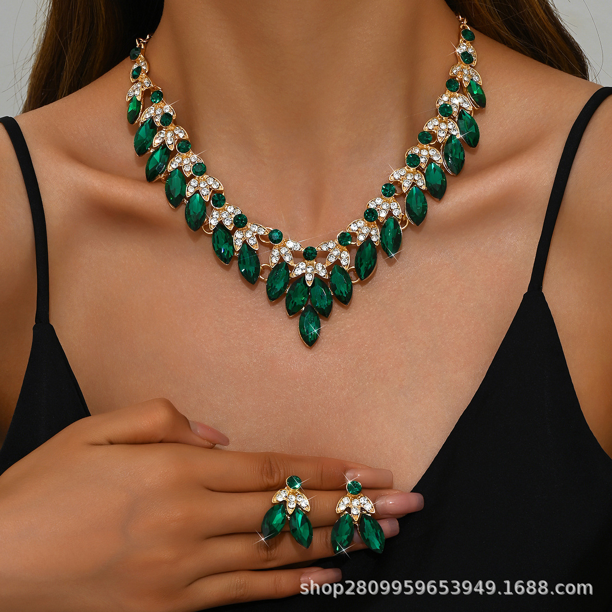 結婚式 アクセサリー 華麗な宝石リーフモチーフ装身具セット