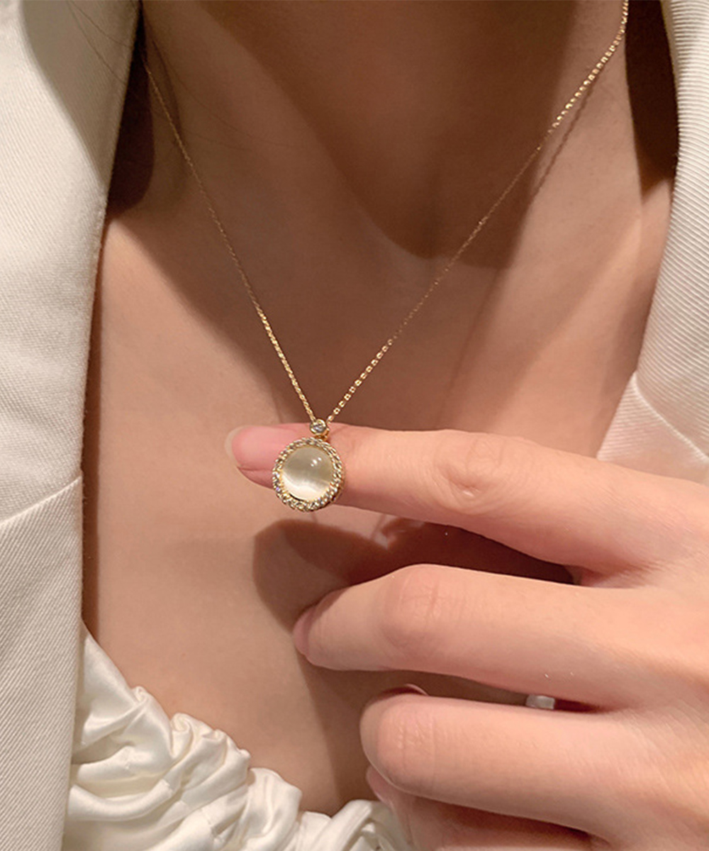 結婚式 アクセサリー 回転式円形チャーム ゴールドネックレス