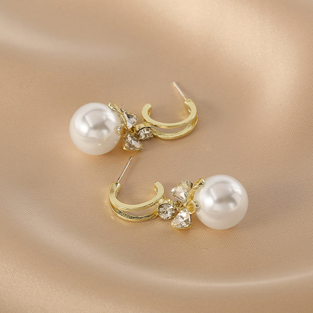 結婚式 アクセサリー 揺れる真珠リボンピアス 上品な大粒輝き韓国風