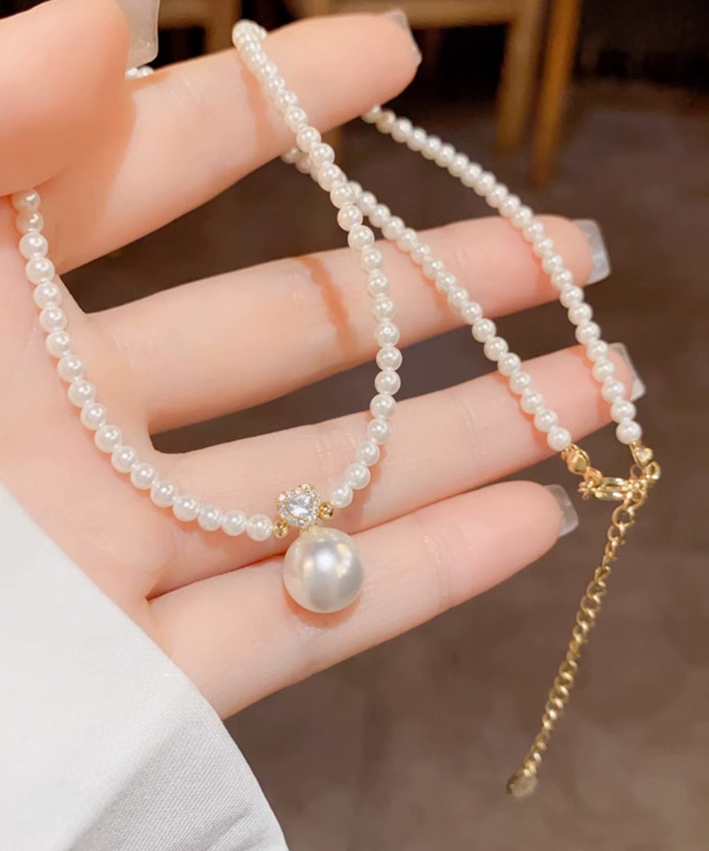 結婚式 アクセサリー 真珠風ネックレス レディース 上品チャーム付き華奢首飾り