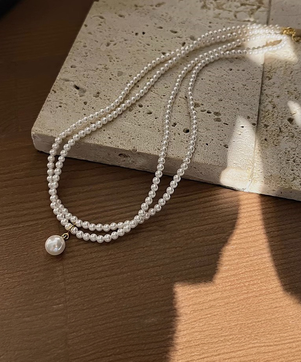 結婚式 アクセサリー 二連真珠風ネックレス 結婚式 上品チャーム付き