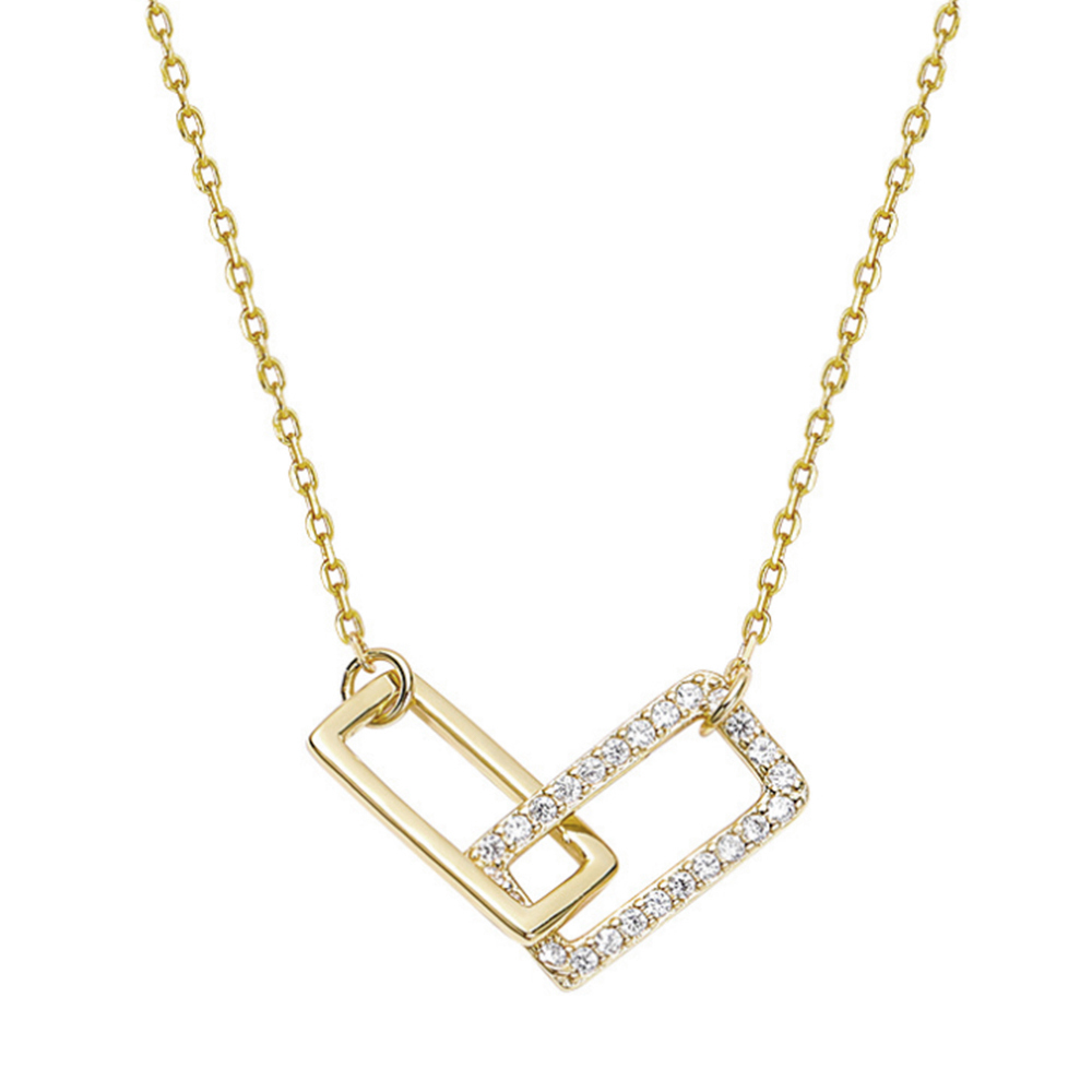 結婚式 アクセサリー 華奢な二重四角形ネックレス 輝く石付き