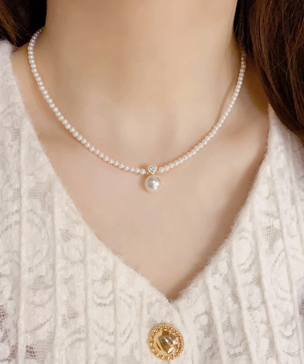 結婚式 アクセサリー 真珠風ネックレス レディース 上品チャーム付き華奢首飾り