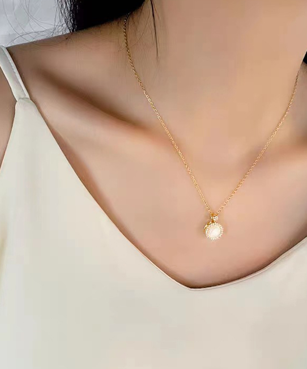 結婚式 アクセサリー 回転式円形チャーム ゴールドネックレス