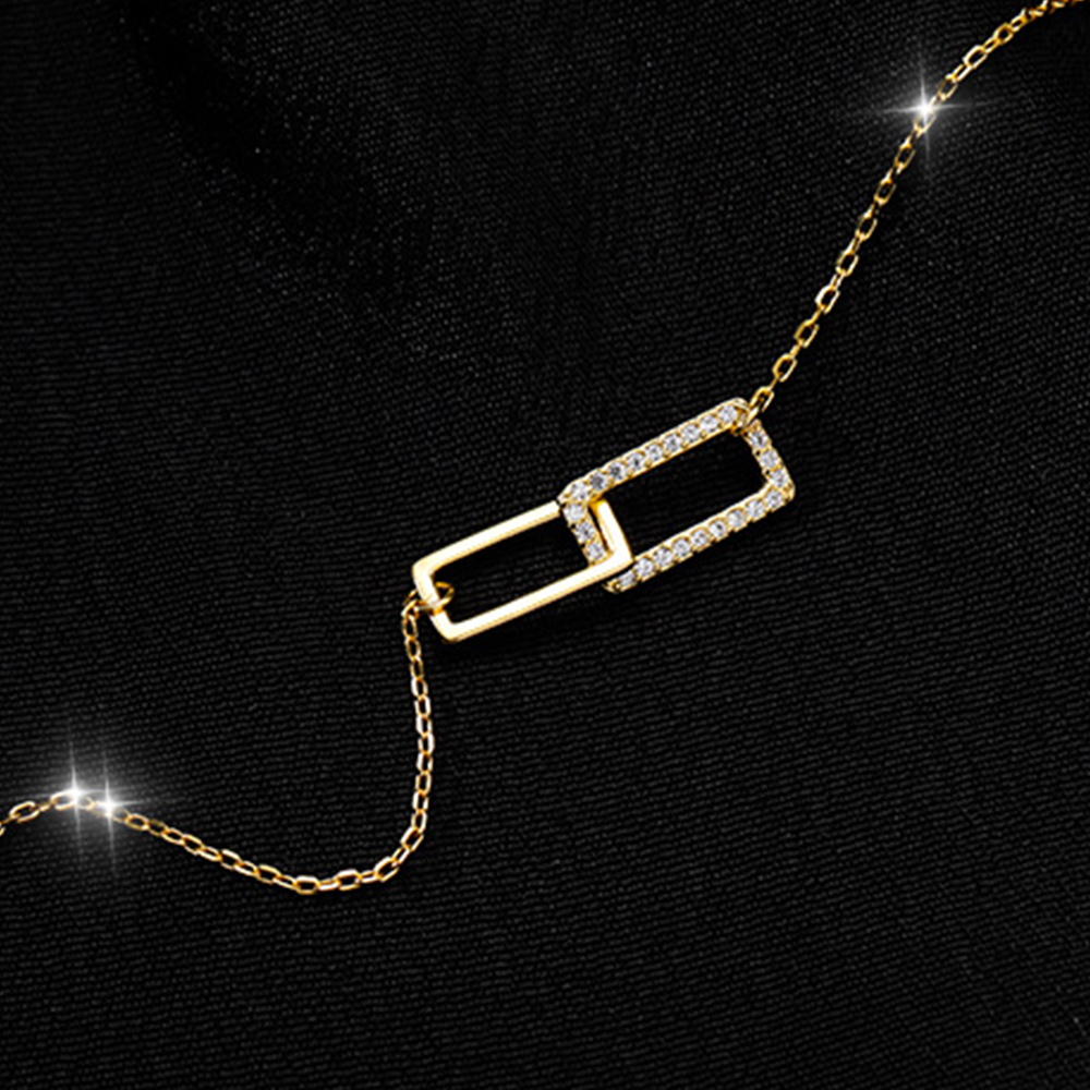 結婚式 アクセサリー 華奢な二重四角形ネックレス 輝く石付き