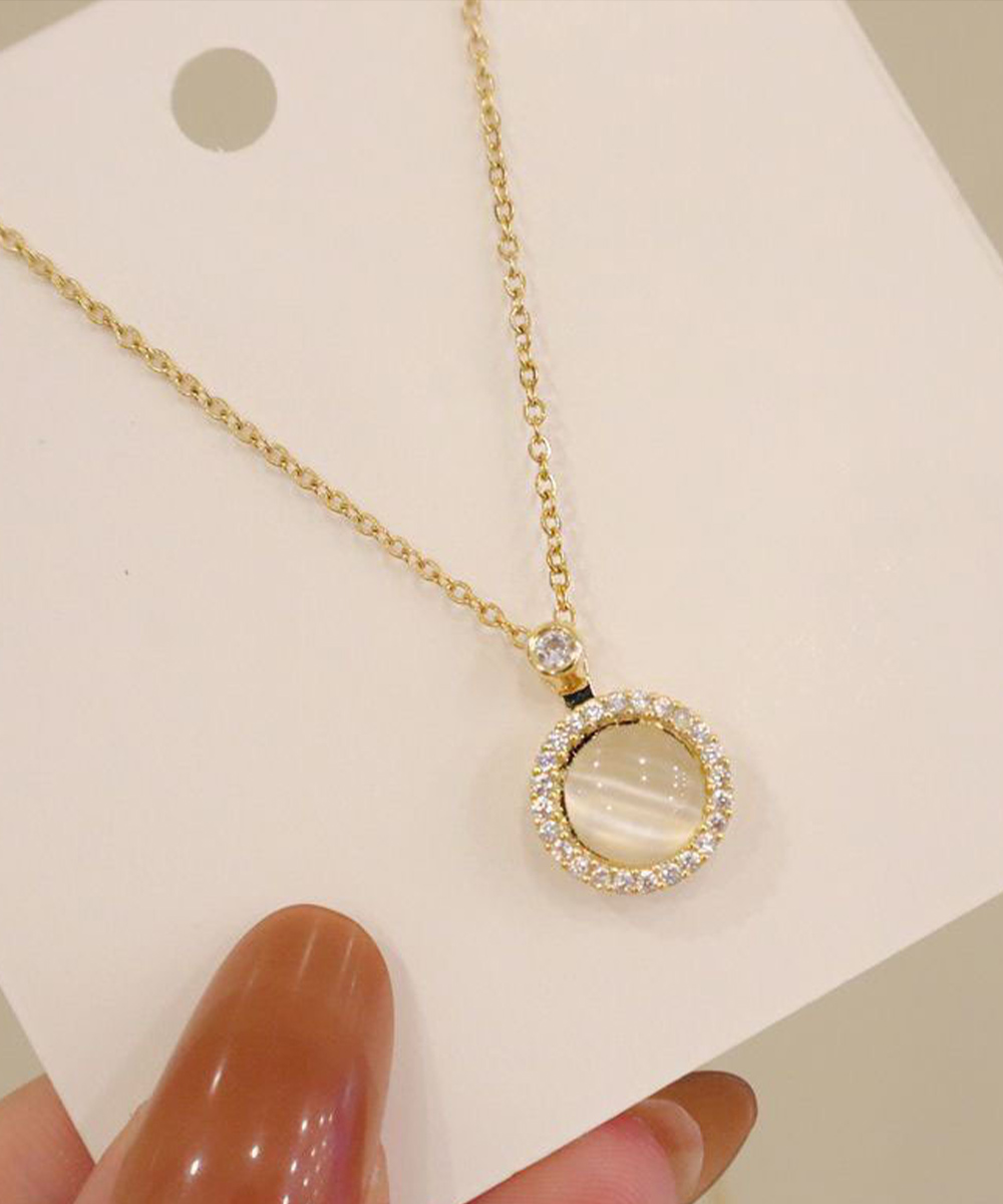 結婚式 アクセサリー 回転式円形チャーム ゴールドネックレス