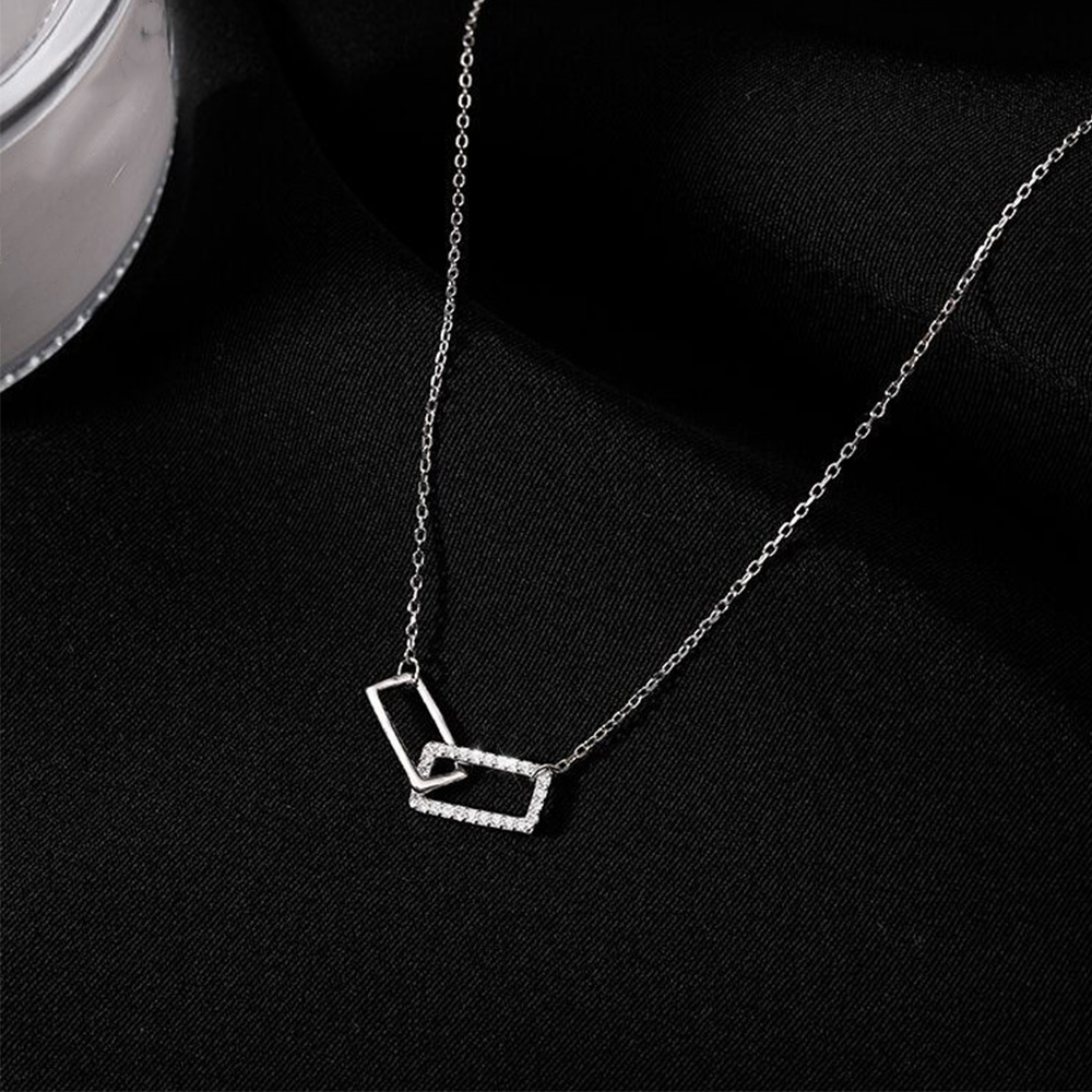 結婚式 アクセサリー 華奢な二重四角形ネックレス 輝く石付き