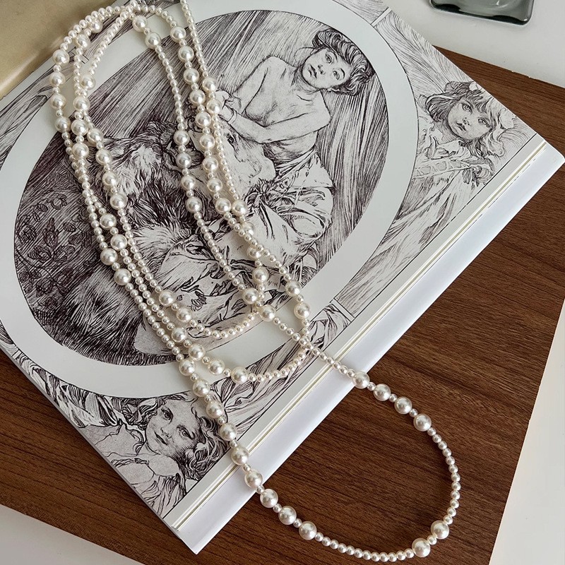 結婚式 アクセサリー 上品な二重巻き真珠ロングネックレス