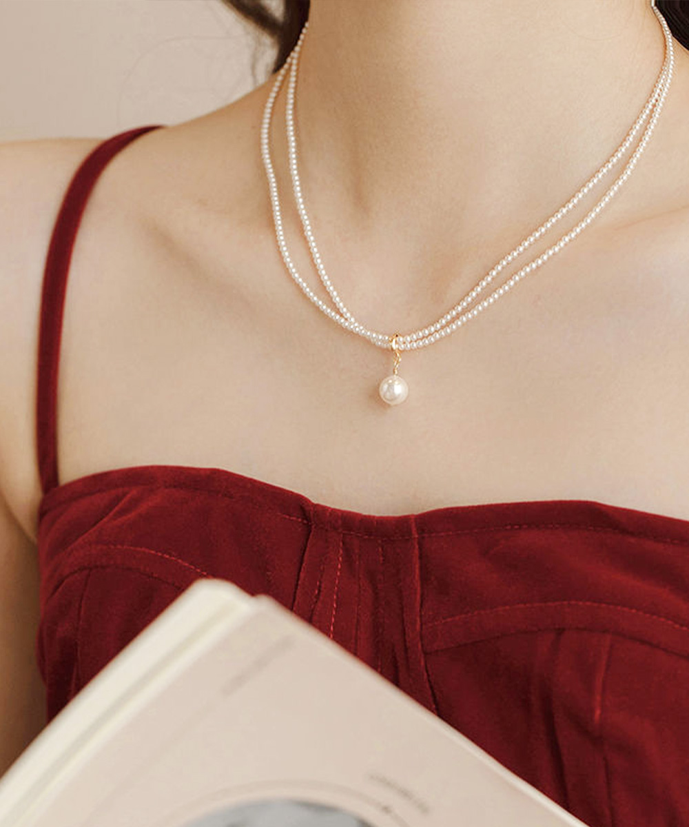 結婚式 アクセサリー 二連真珠風ネックレス 結婚式 上品チャーム付き