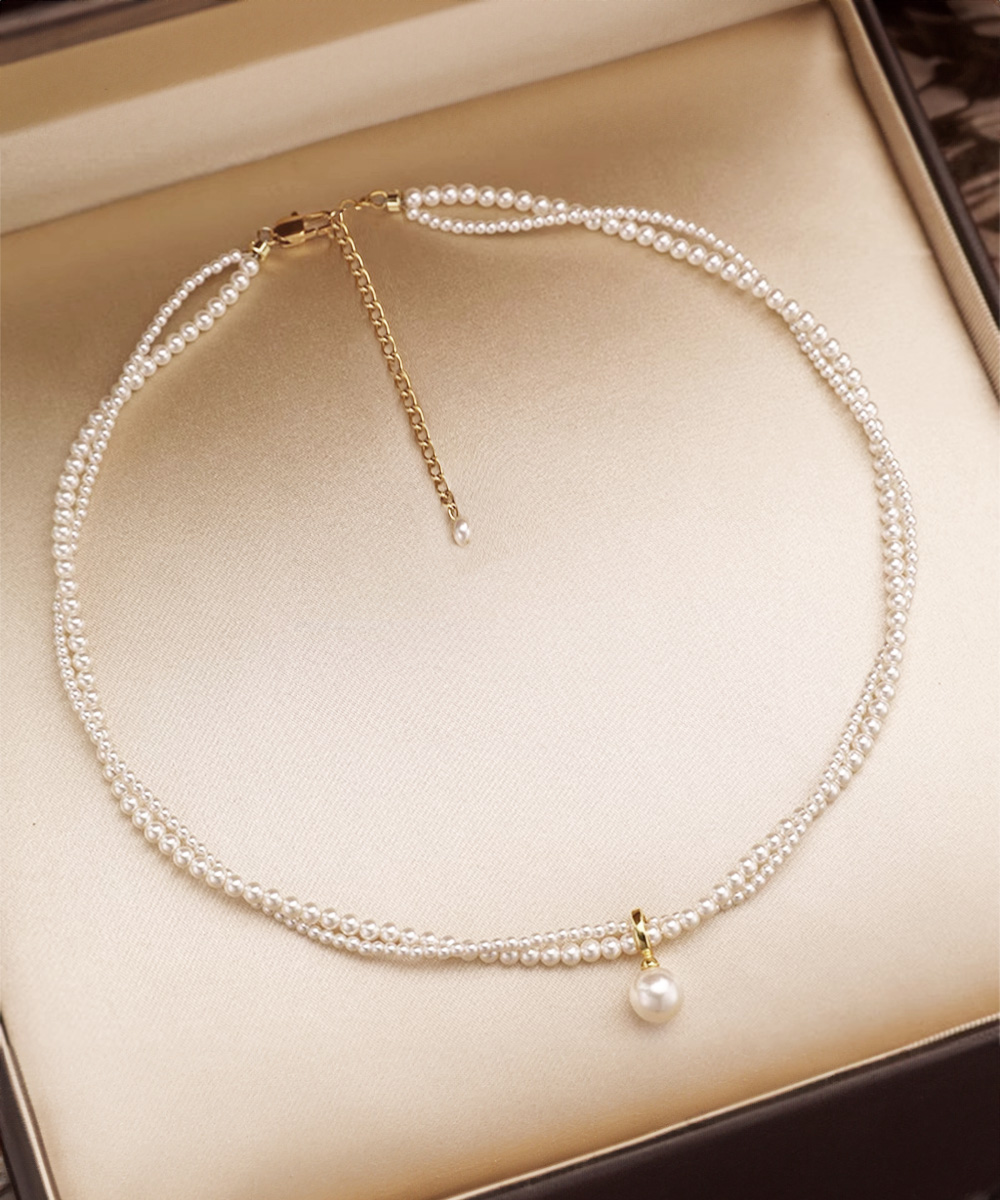 結婚式 アクセサリー 二連真珠風ネックレス 結婚式 上品チャーム付き