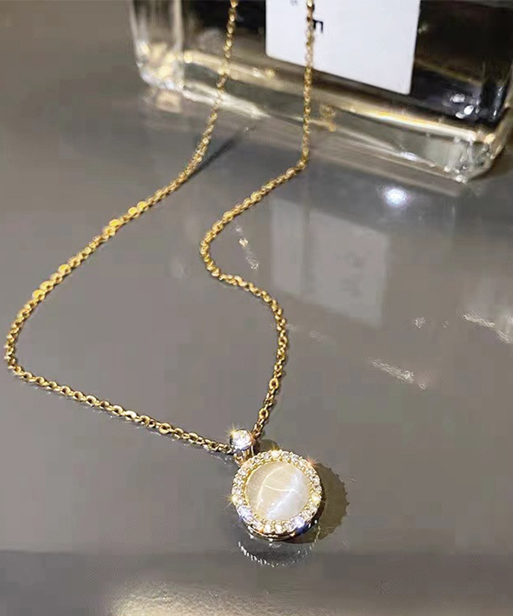 結婚式 アクセサリー 回転式円形チャーム ゴールドネックレス