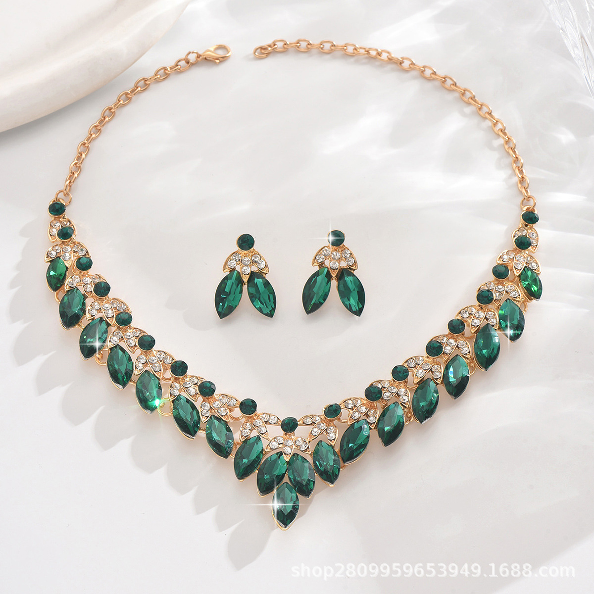 結婚式 アクセサリー 華麗な宝石リーフモチーフ装身具セット
