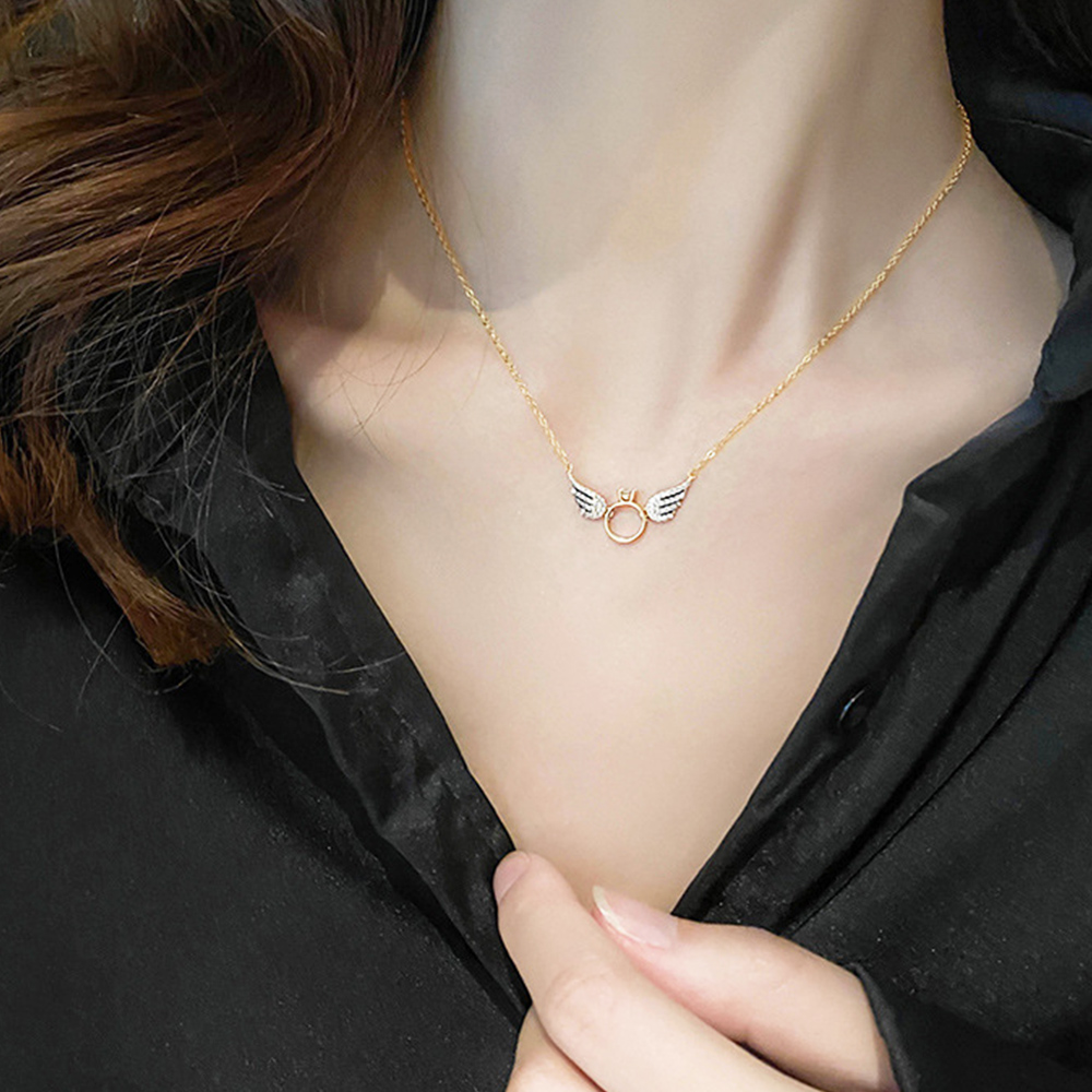 結婚式 アクセサリー 羽根モチーフ ネックレス 華奢 きらきら輝くラインストーン