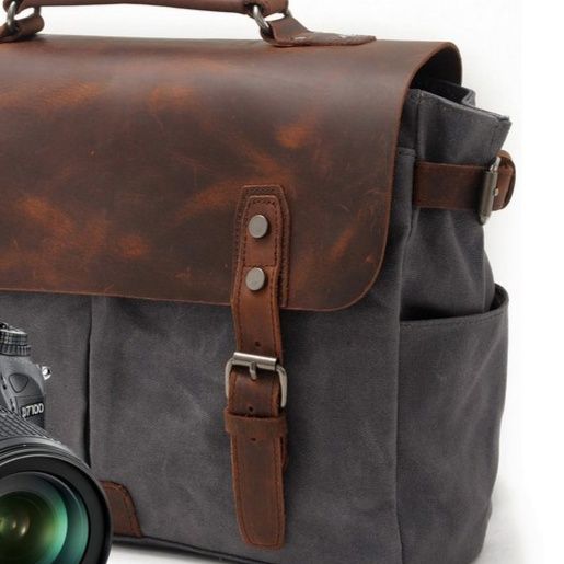 カメラ バッグ ヴィンテージ風革製フラップ付きカメラ収納ショルダーバッグ