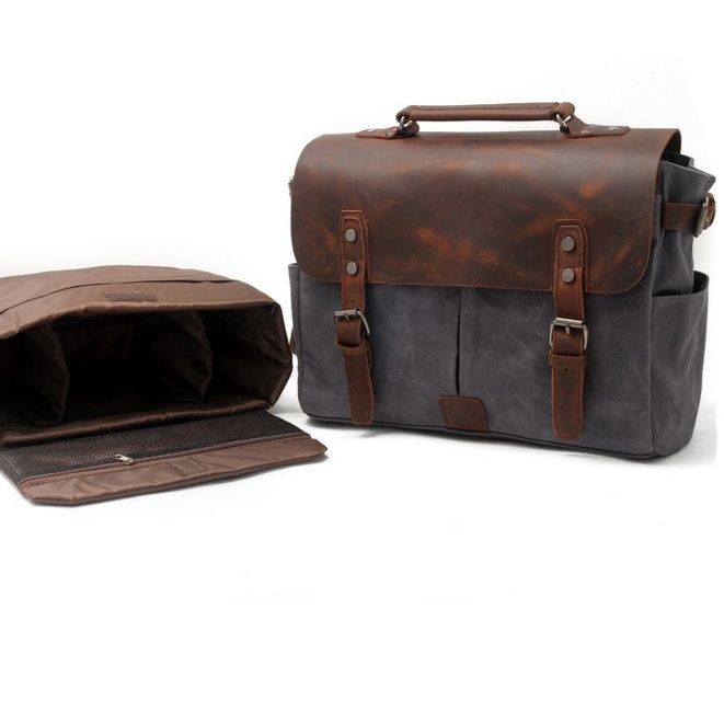 カメラ バッグ ヴィンテージ風革製フラップ付きカメラ収納ショルダーバッグ