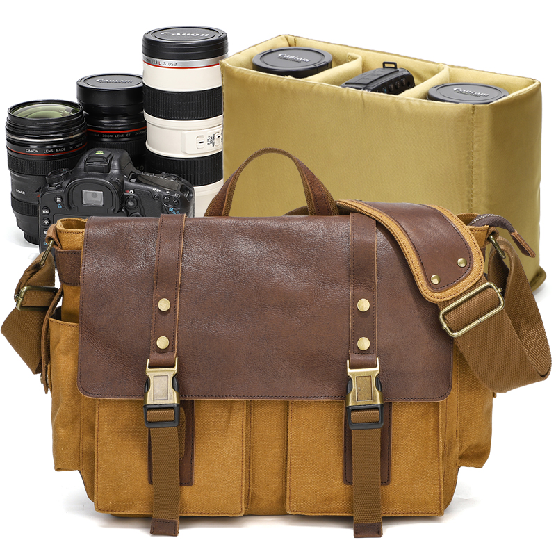 カメラ バッグ 多機能仕切り付きヴィンテージ風カメラショルダーバッグ