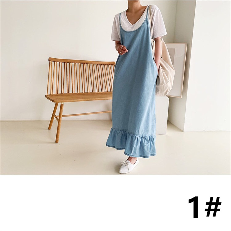 春夏新作ニット素材の体型カバー裾フリルキャミワンピース