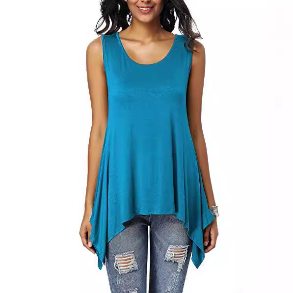 キャミワンピース 裾変形デザインノースリーブニットキャミワンピース