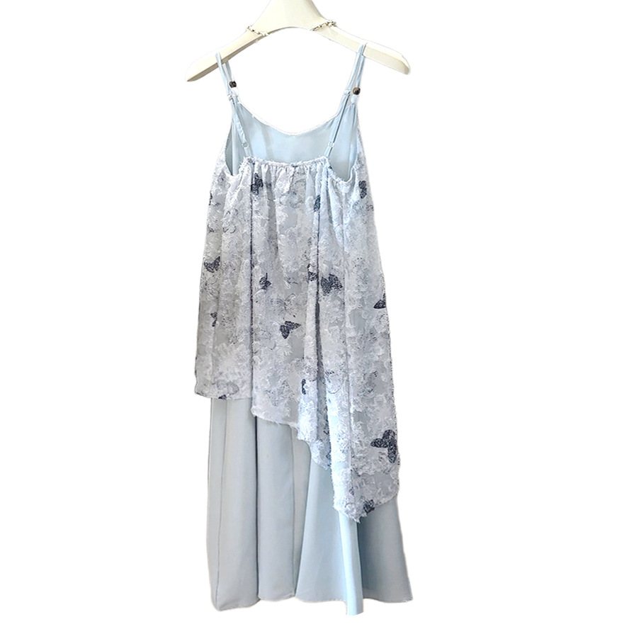 キャミワンピース レース蝶々柄キャミソールワンピース上品レディース二色展開