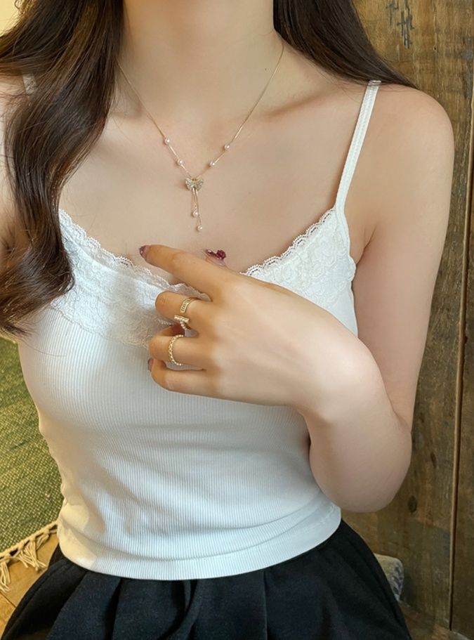 キャミワンピース 優美レース縁取りキャミワンピース