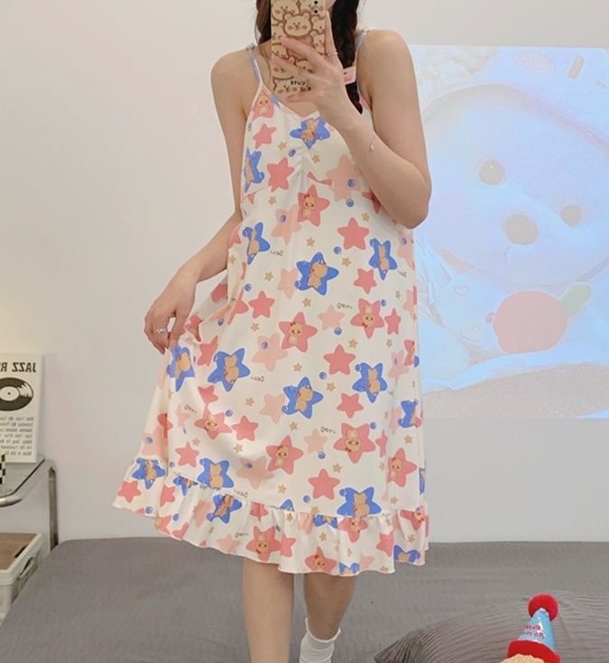キャミワンピース 星空くまさんフリルキャミワンピース