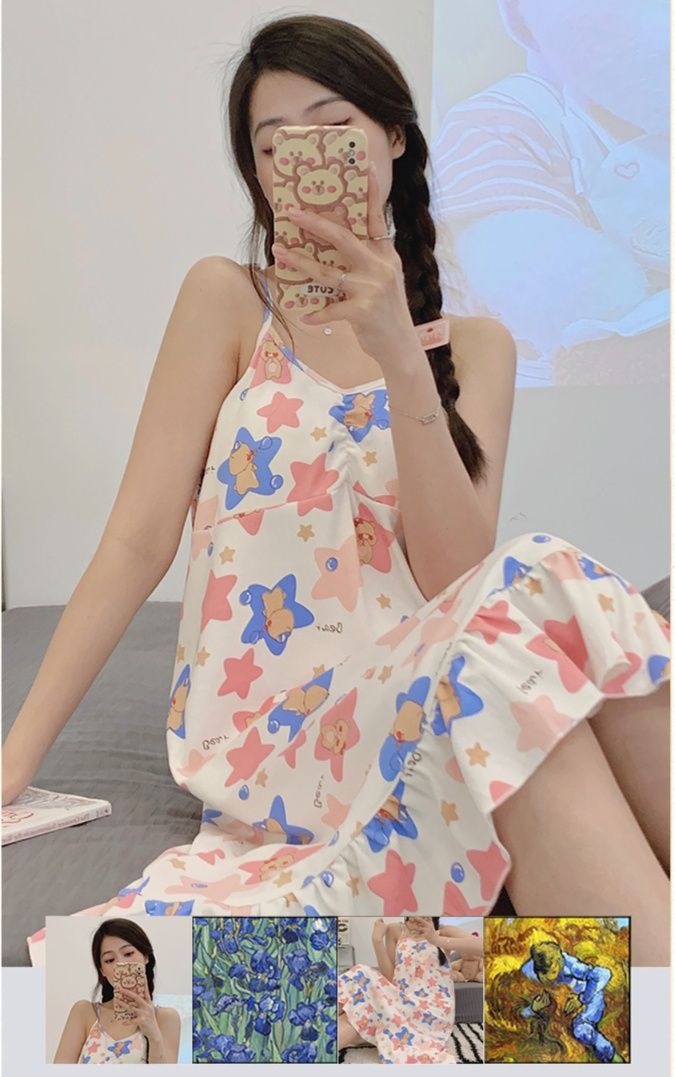 キャミワンピース 星空くまさんフリルキャミワンピース