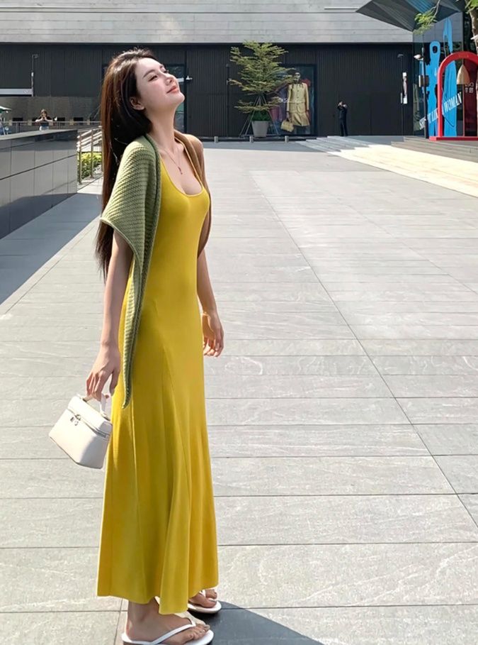キャミワンピース シンプル優美ロングキャミワンピース