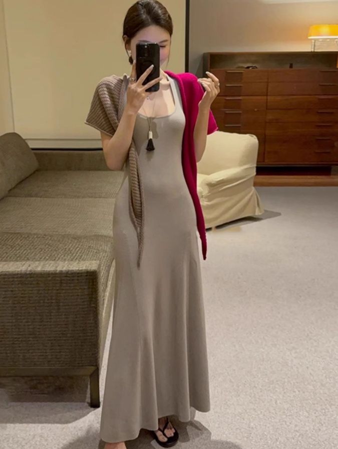キャミワンピース シンプル優美ロングキャミワンピース
