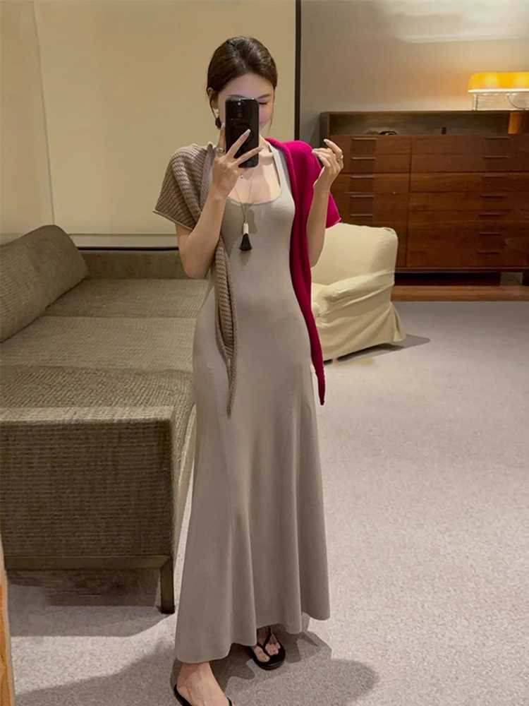 キャミワンピース シンプル優美ロングキャミワンピース