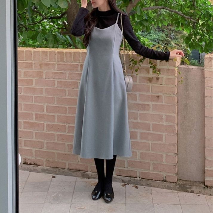 キャミワンピース 大人おしゃれ 万能シンプルグレーキャミワンピース