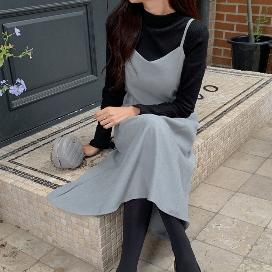 キャミワンピース 大人おしゃれ 万能シンプルグレーキャミワンピース