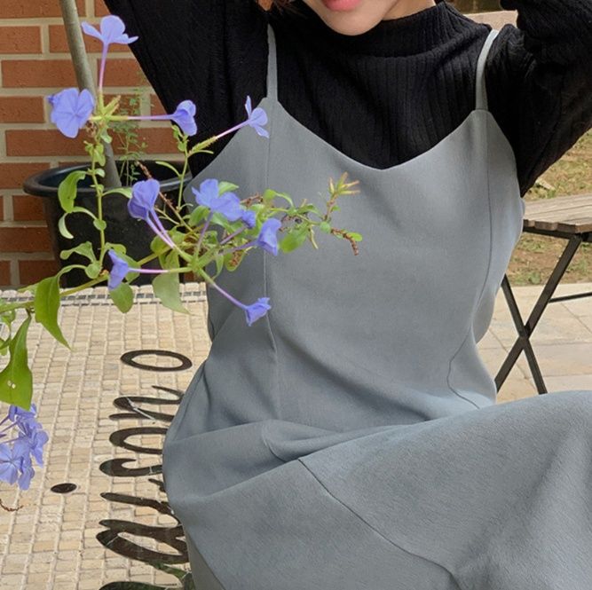 キャミワンピース 大人おしゃれ 万能シンプルグレーキャミワンピース