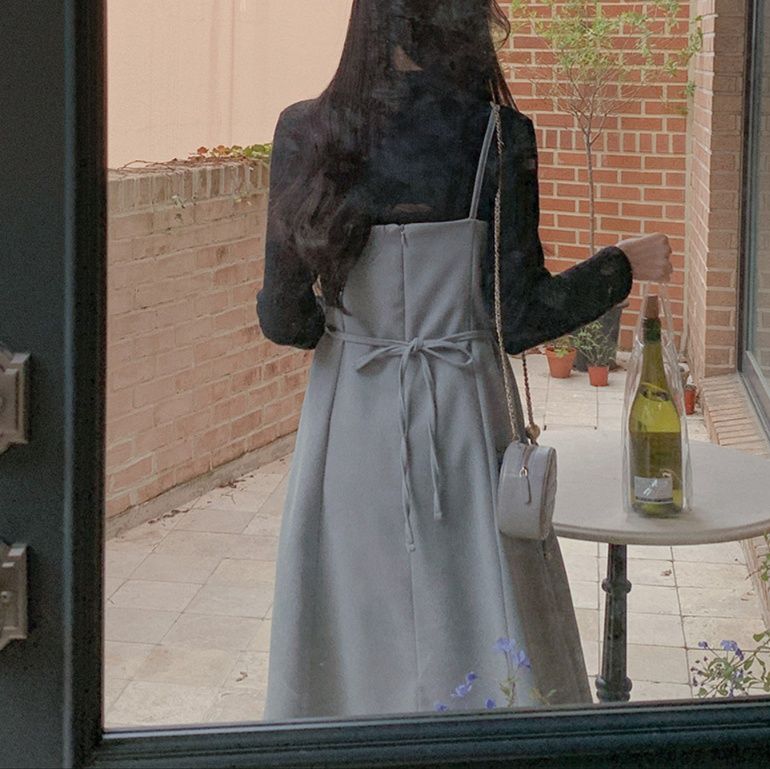 キャミワンピース 大人おしゃれ 万能シンプルグレーキャミワンピース