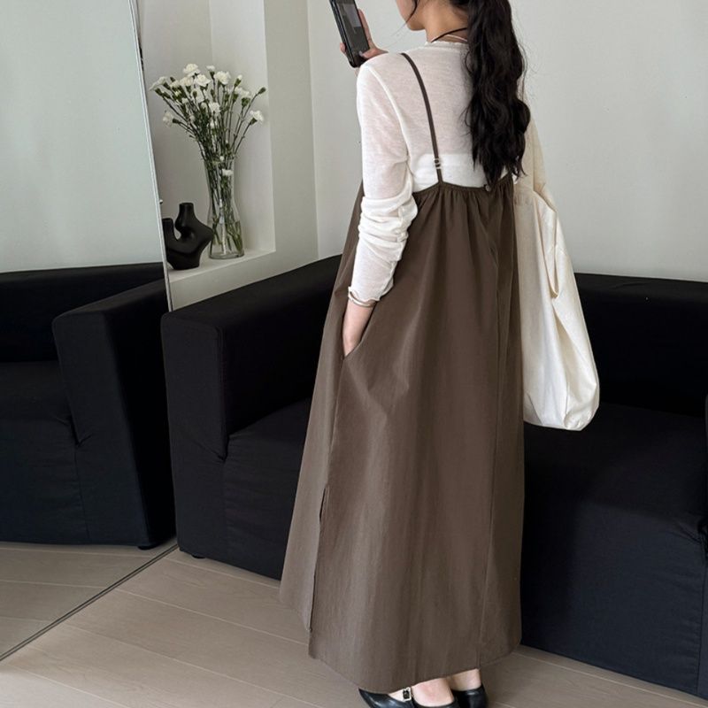 キャミワンピース ポケット付きゆったりシルエットキャミワンピース