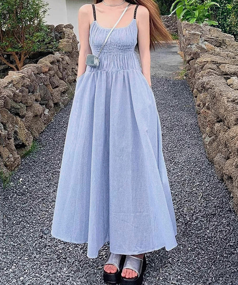 フリル付きストライプ柄キャミワンピース 大人可愛い