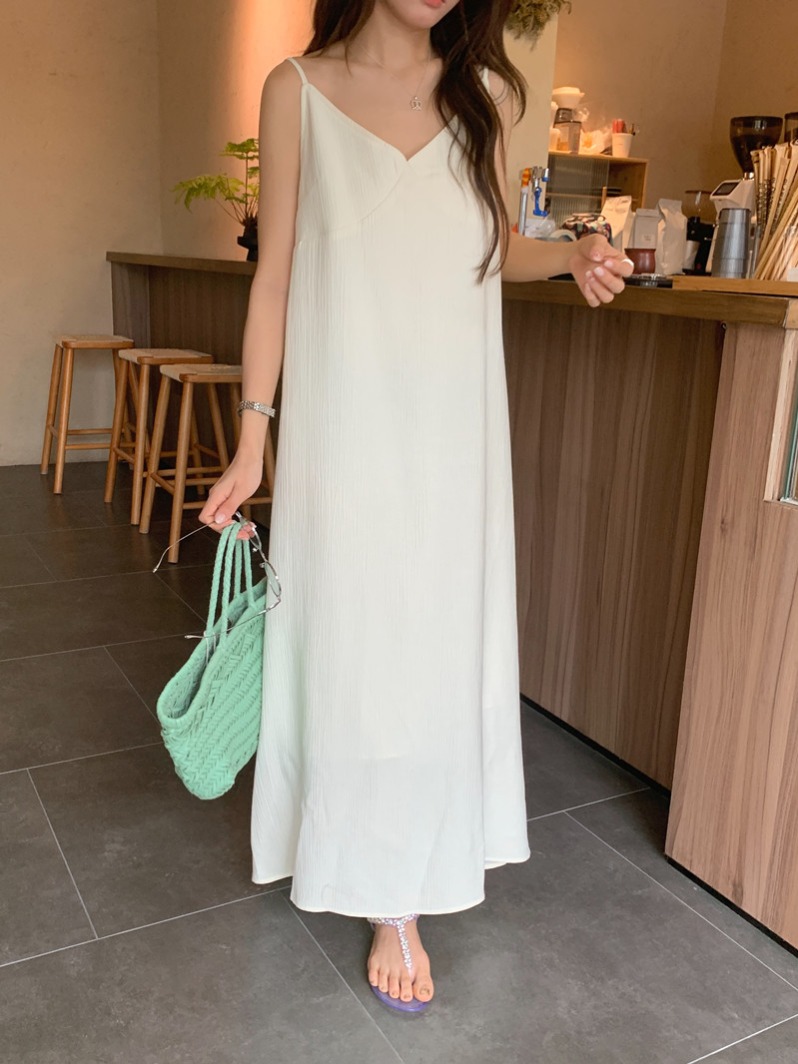 キャミワンピース 韓国風 ブイネック キャミソールワンピース