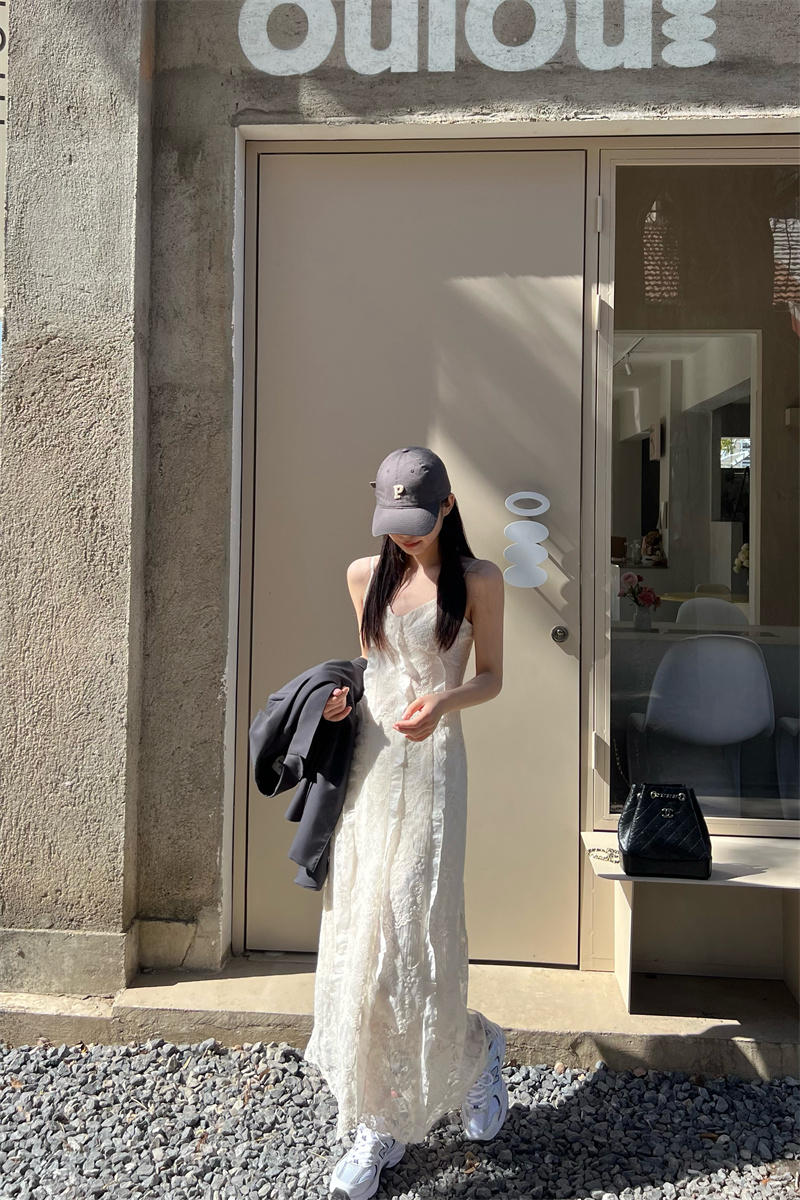 キャミワンピース 白レース韓国風キャミワンピ