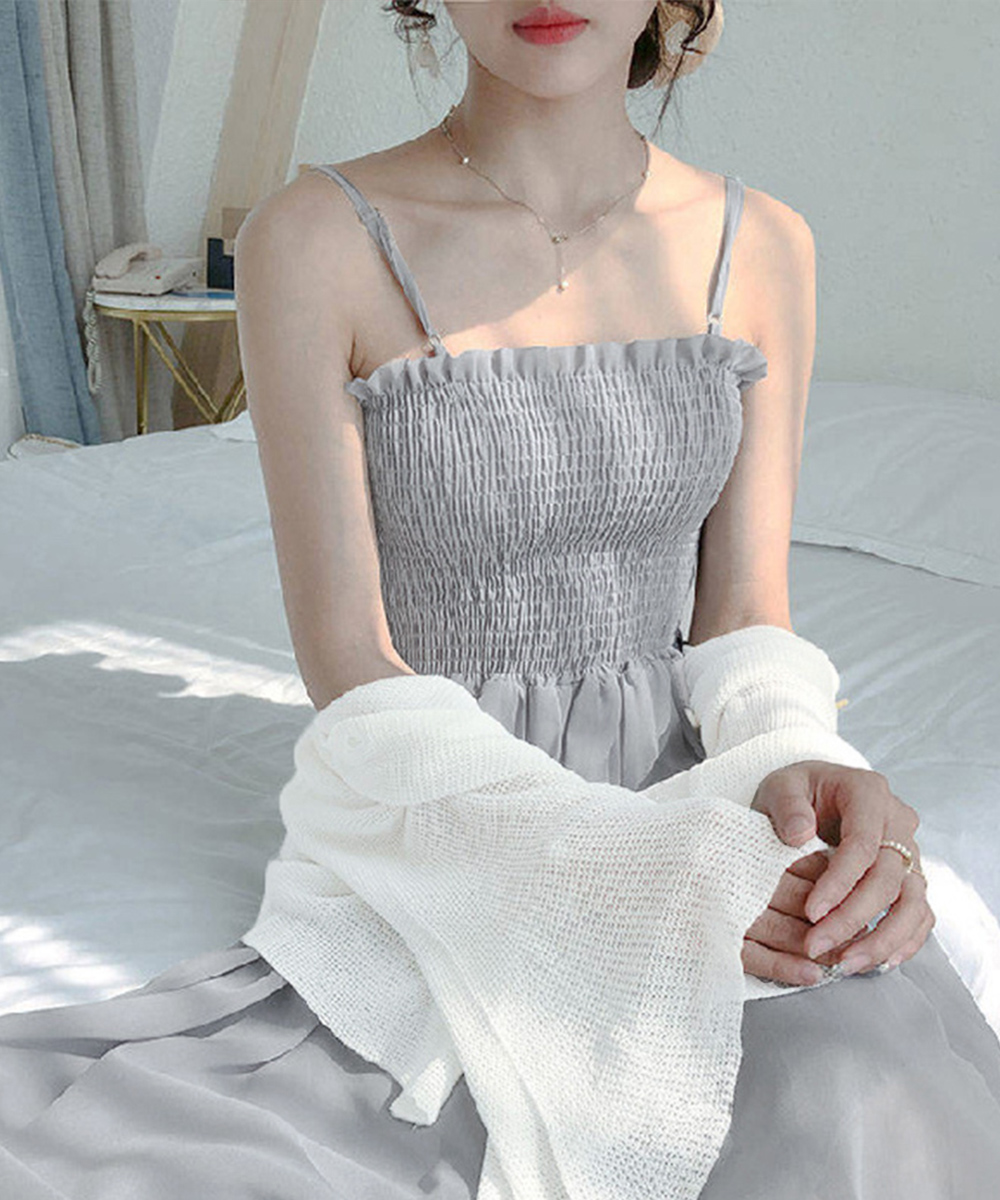 サテンキャミワンピース カーディガン2点セット