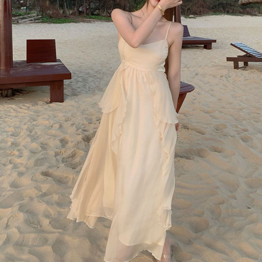 サテン キャミワンピース ドレープ レディース 夏用長袖無地