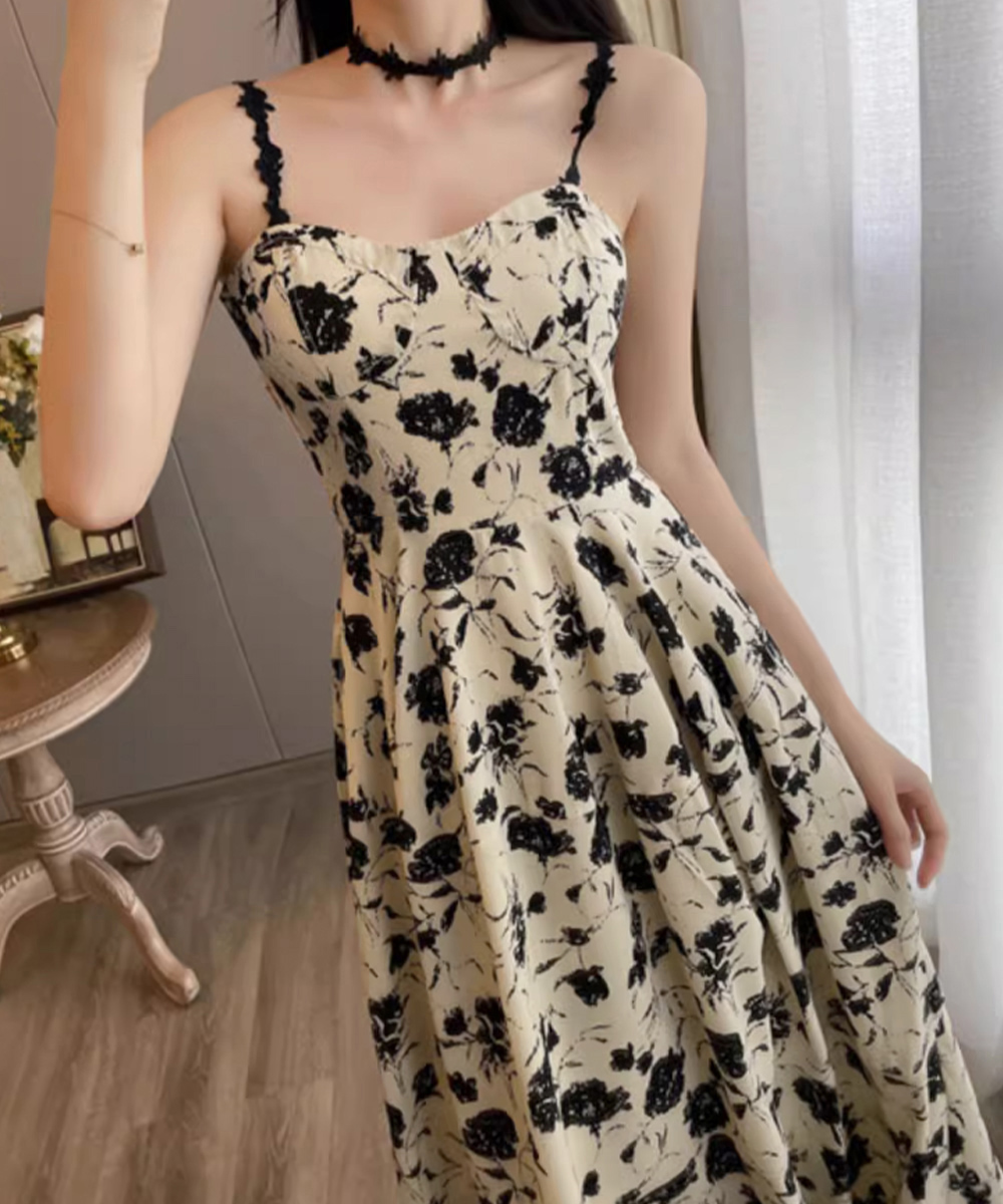 花柄リネン キャミワンピース カーディガン 2点セット