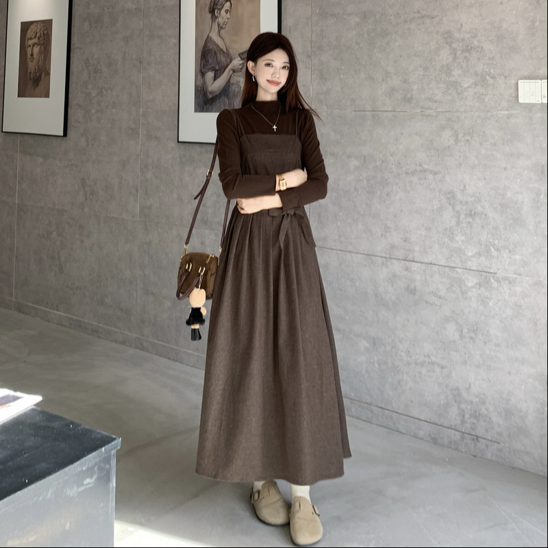 キャミワンピース 重ね着風タートルネック付きロングキャミワンピース