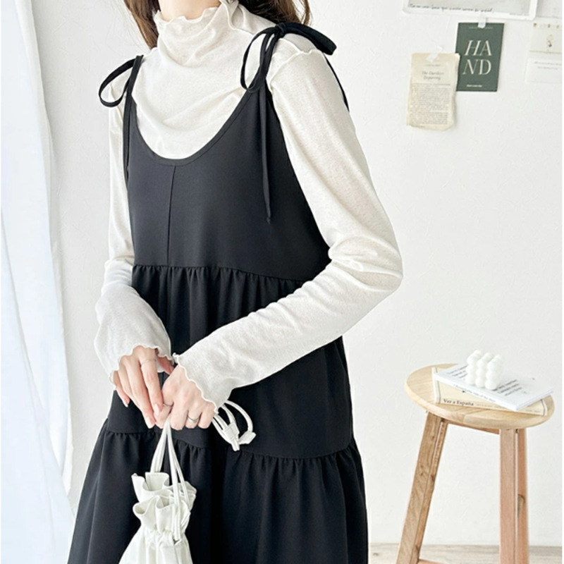 夏新作ニットキャミワンピース長袖ロング丈大人女子