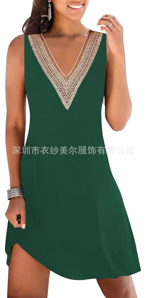 キャミワンピース 花柄刺繍装飾深V襟キャミソールワンピース